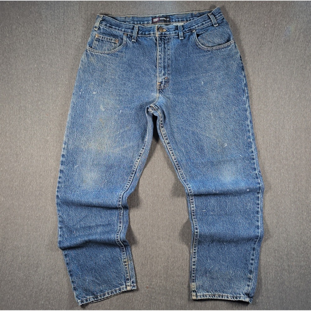Faded Glory Original Fit Jeans Mens 34x29 Blue Straight Leg Denim Distressed USA